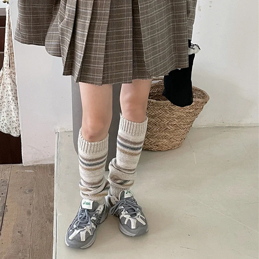 

Vintage Striped Wool Leg Socks Harajuku Hot Girl Beggar Leg Warmers Y2k Punk Knitted Leg Cover Japanese Accessories