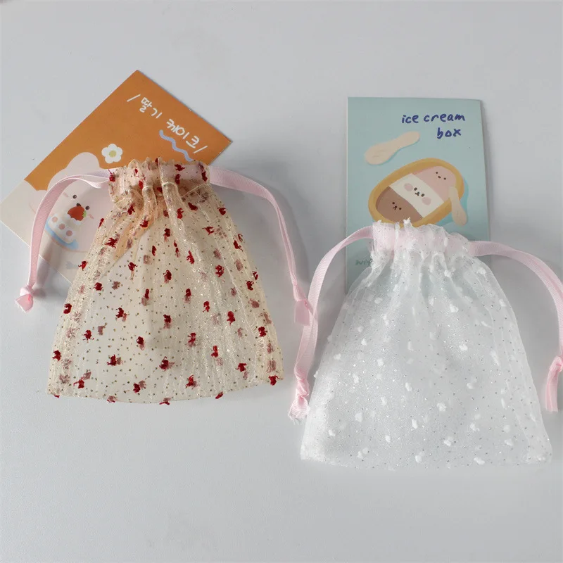 Elegant Organza Cosmetic Bag Festive Candy Gift Pouch Cute Mini Jewelry & Lipstick Pouch High-Value Drawstring Makeup Case