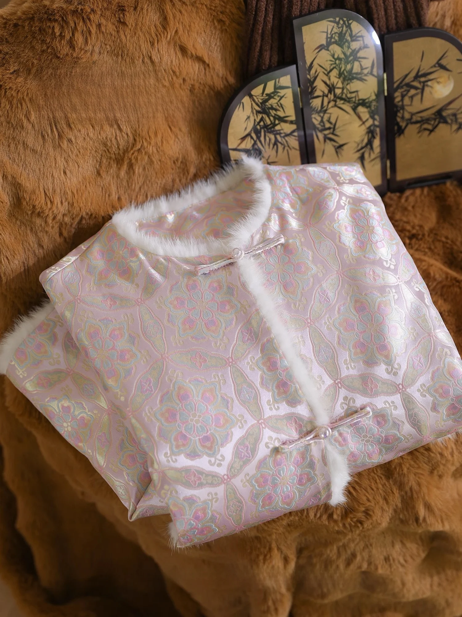 

Silk Brocade down Jaet with Button Design White Goose Feather Women's Faionable Winter Coat by Xiao Er