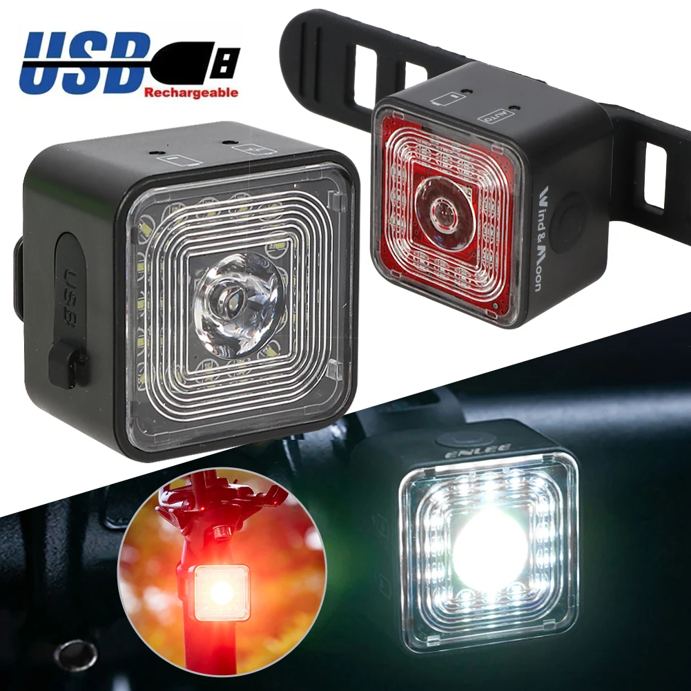 

USB Rechargeable Bicycle Front Rear Light Set IP66 Waterproof Headlight Smart Brake Sensing Taillight Set Bike Accessories