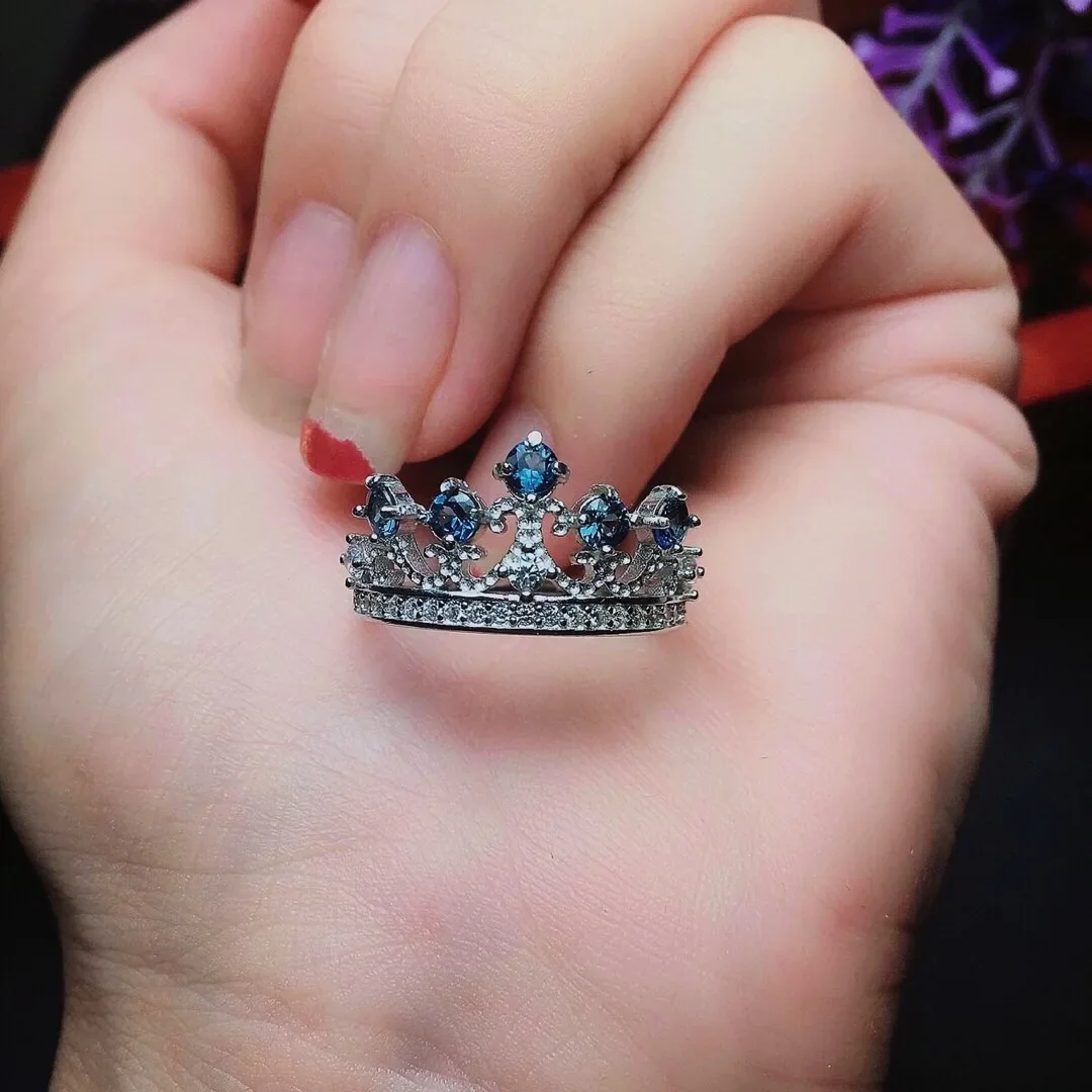 خاتم التاج الفضي إجمالي 0.5ct الياقوت الطبيعي خاتم فضة مع 3 طبقات طلاء الذهب 925 الفضة الياقوت مجوهرات هدية للمرأة