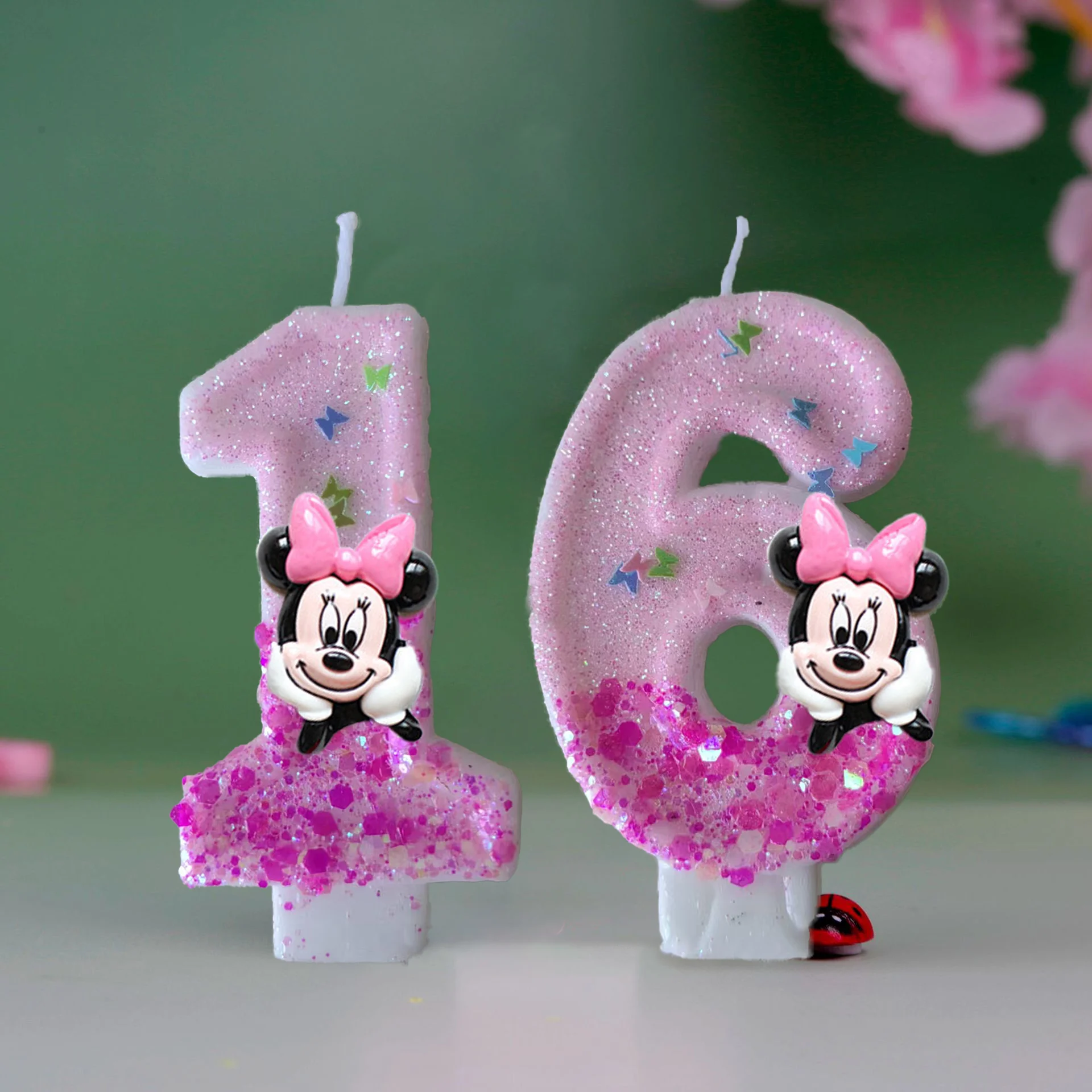 Rosa Mickey Cartoon Geburtstagskerze Kreative Paillettenkuchen Jubiläumsfeier Atmosphärenkerze