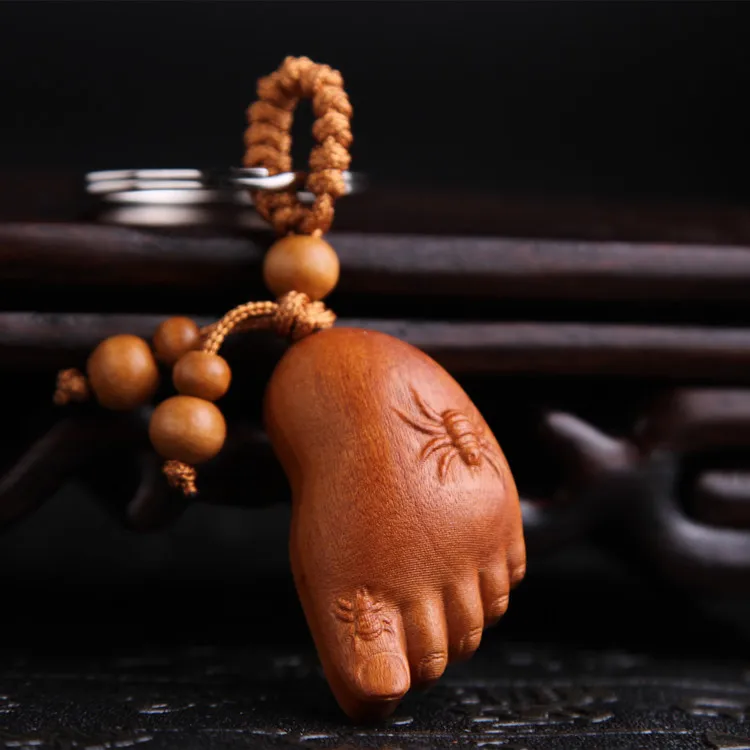 Porte-clés en bois de pêche, 10 pièces, le contenu apporte le bonheur, porte-clés de voiture, cadeau porte-clés, pendentif traditionnel chinois