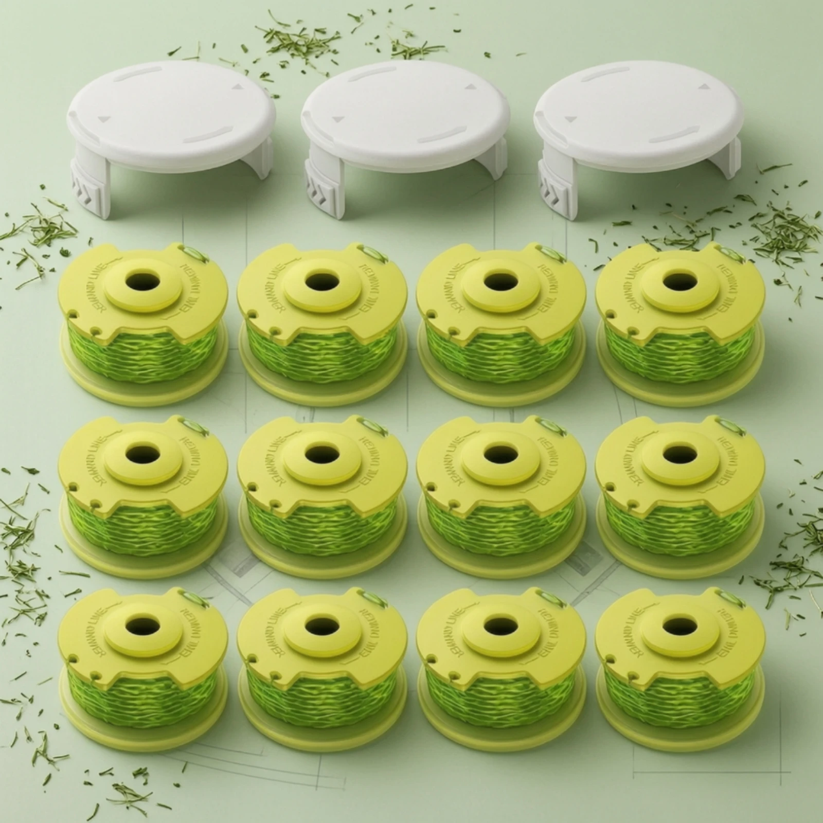 12 Pieces String Trimmer Spool with Cap Spare Grass Eater Spool Replacement Parts Easy to Install for Homeowners, Lawn Edging