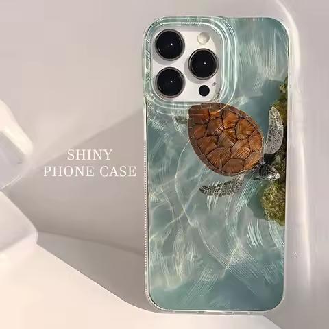 Cool Turtle Seaside Pattern Phone Case for Samsung Galaxy S25 S24 S23 S22 S21 FE Ultra Plus 4G 5G Feather Texture Back Cover