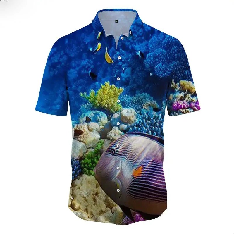 

New Button Men's Shirt Ocean Underwater World Pattern Hawaiian Shirt 3D Printing Summer Short Sleeve For Men Camisas Ropa Hombre