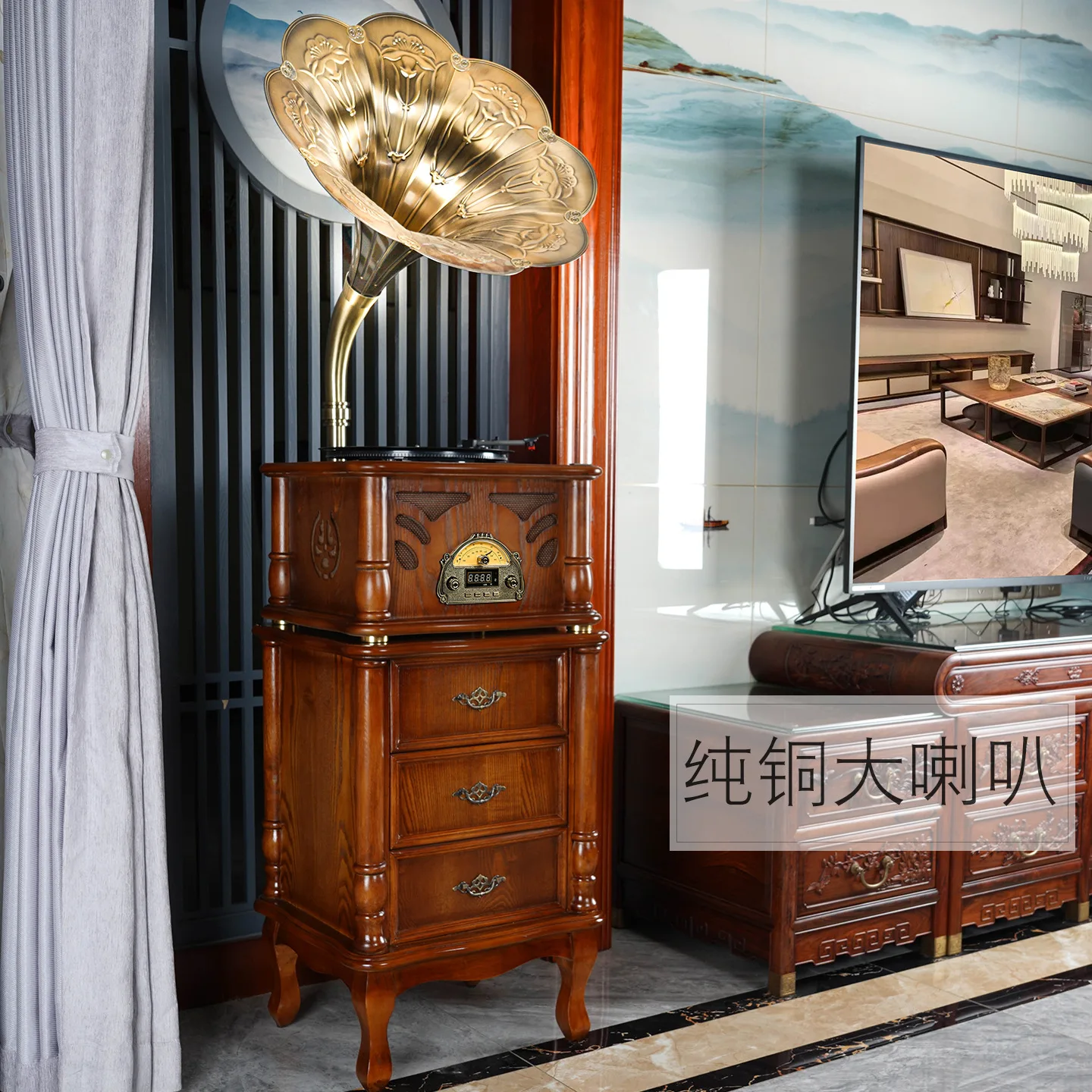 Record player retro phonograph desktop living room solid wood old antique phonograph machine S16