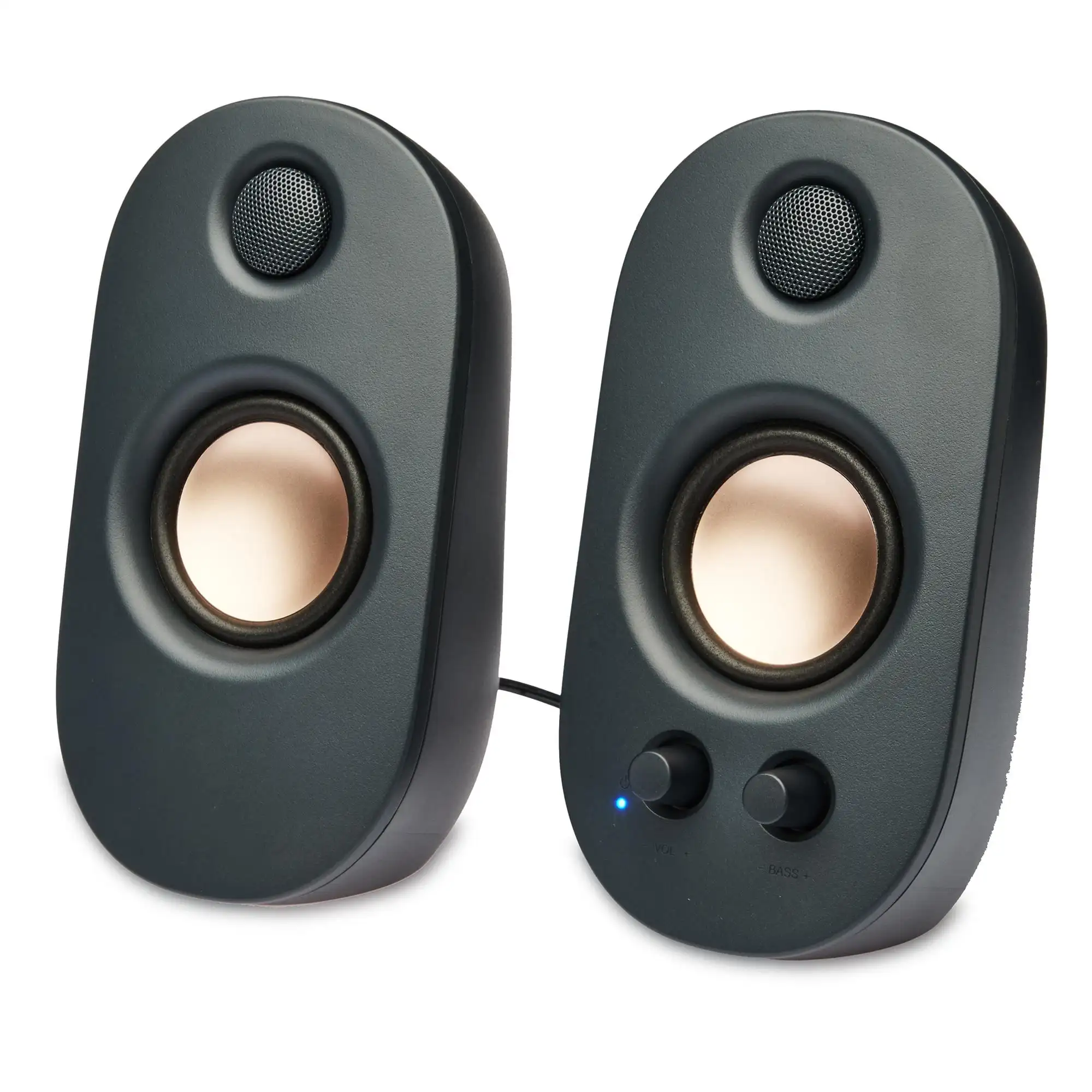 onn AC Powered Computer Speakers with Volume and Bass Controls, 7.32" height