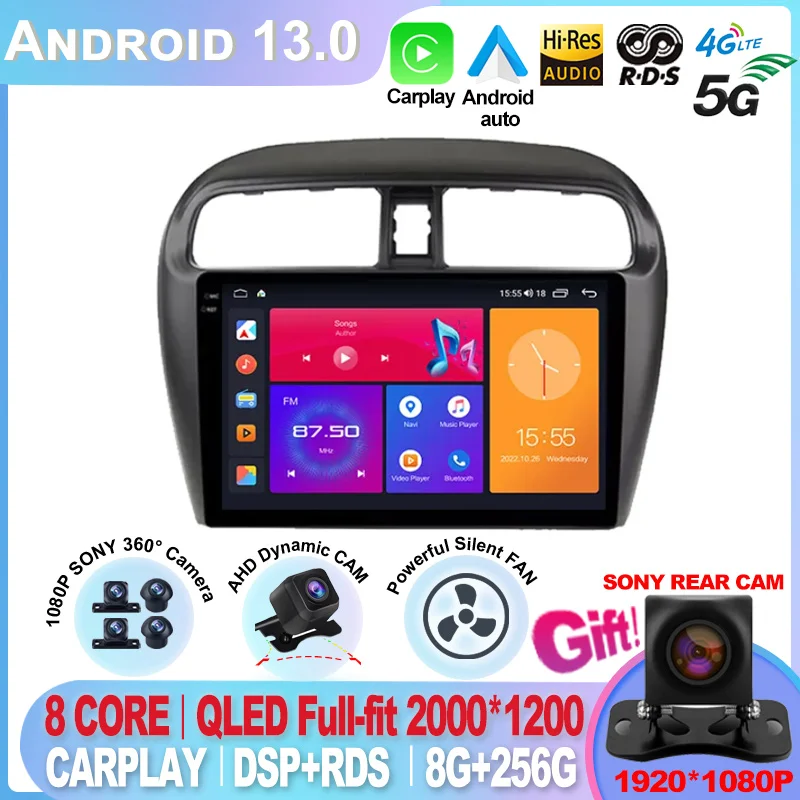 

For Mitsubishi Mirage 2012 - 2018 Android 13 Car GPS Navigation Player Deckless Car Stereo Radio Auto Monitor DSP Video Player