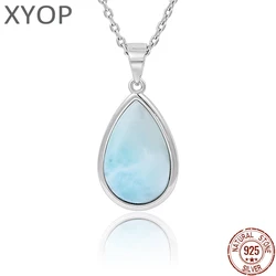 XYOP Precious Gemston Hot Selling Sterling Silver 925 Nacklace Natural Larimar Tear Drop Dangle Pendant For Women Dating