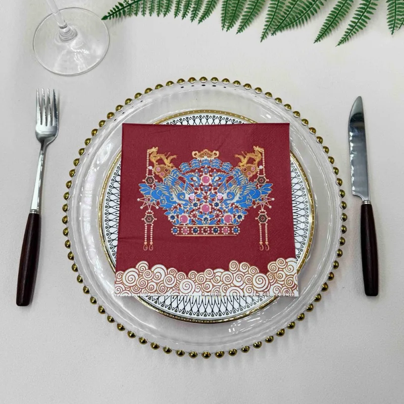 10/20 шт. 33 см 2-слойные салфетки в китайском стиле с принтом короны Феникса, хит продаж, украшения для вечеринки, салфетки, бумага для декупажа «сделай сам»