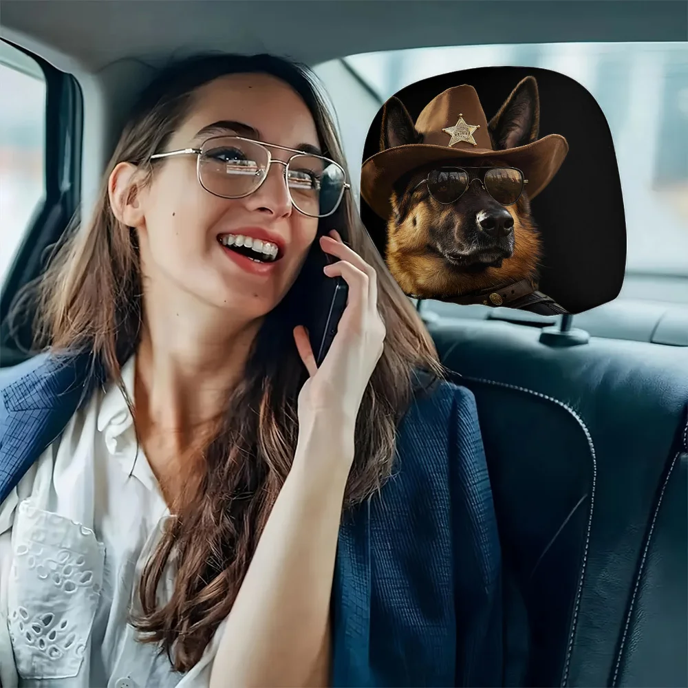 German Shepherd Print Car Headrest Cover, All-Season Use, Easy To Install & Clean, Daily Car Seat Decorative Pillowcase