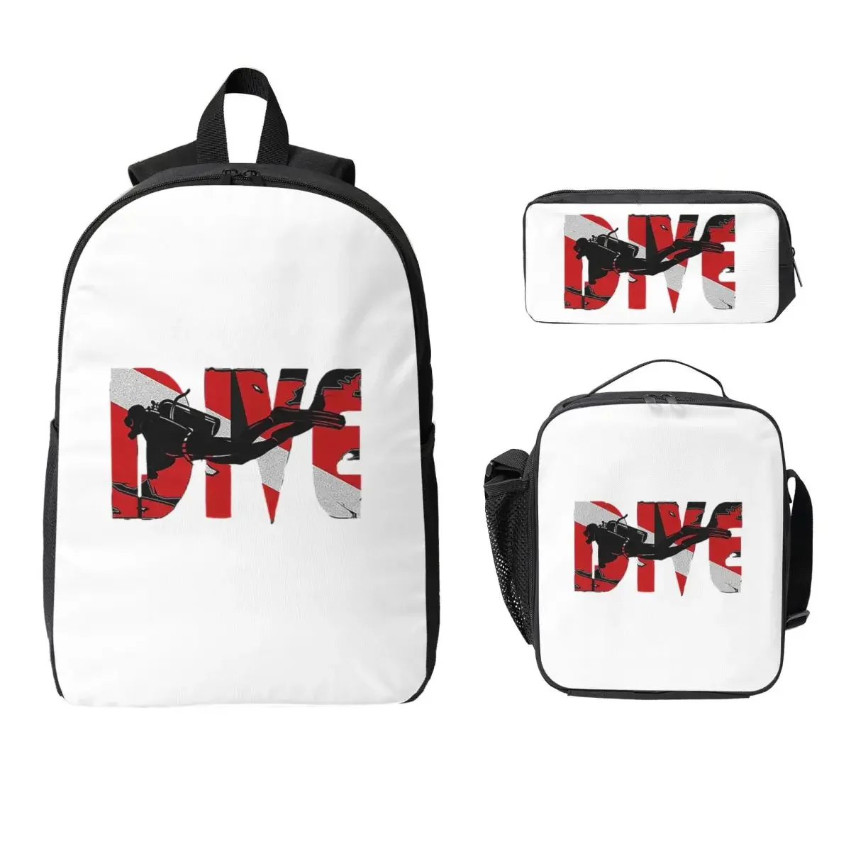 Scuba Diving Diver Sea Snorkeling Sports Backpack BookBag School Bag Computer Shoulder Bags 3ps Insulated Lunch Bag Pencil Case