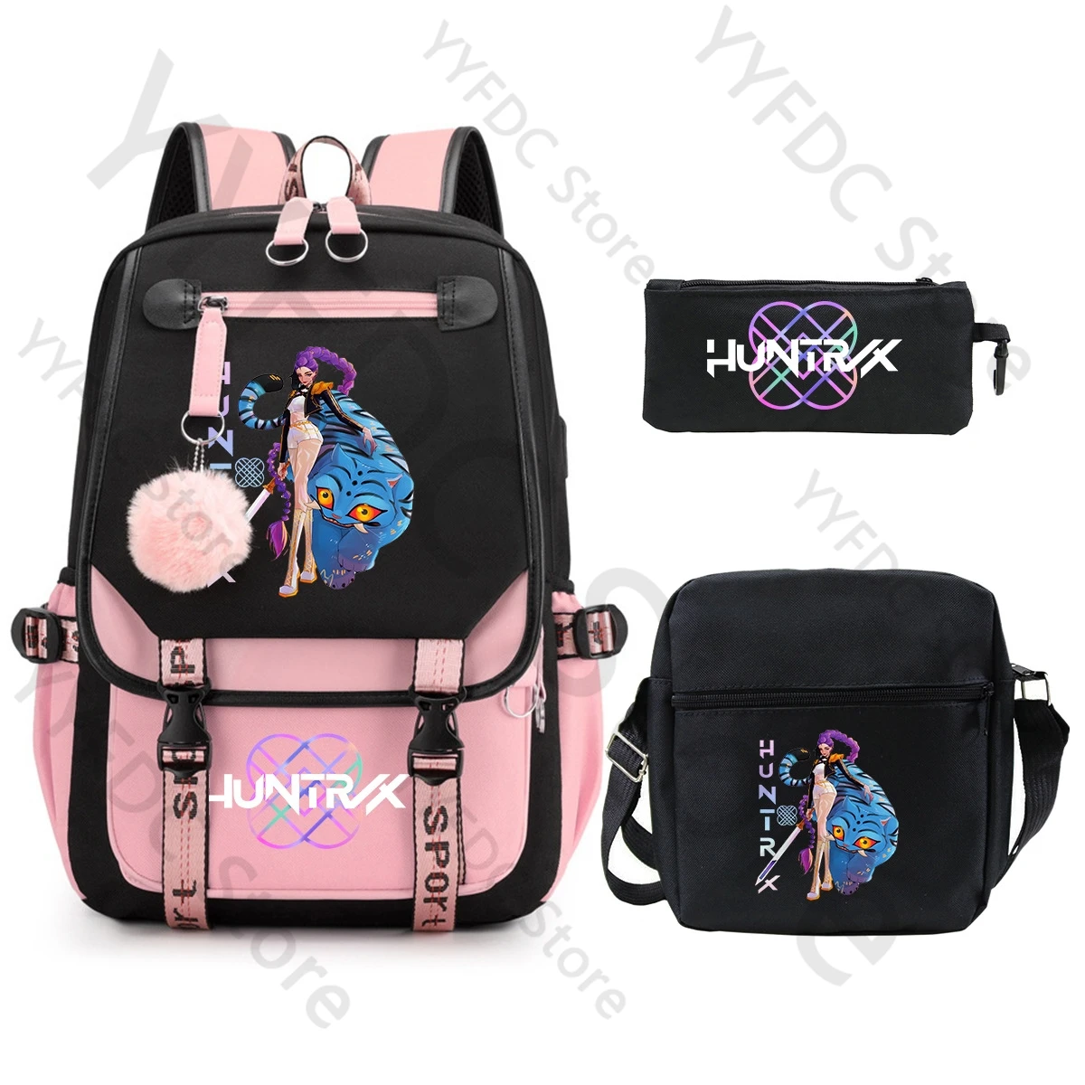 KPop Demon Hunters Backpack Pencil Case Shoulder Bag Set HUNTR/X Mira Zoey Rumi Derpy Print Student Schoolbag Travel Backpack