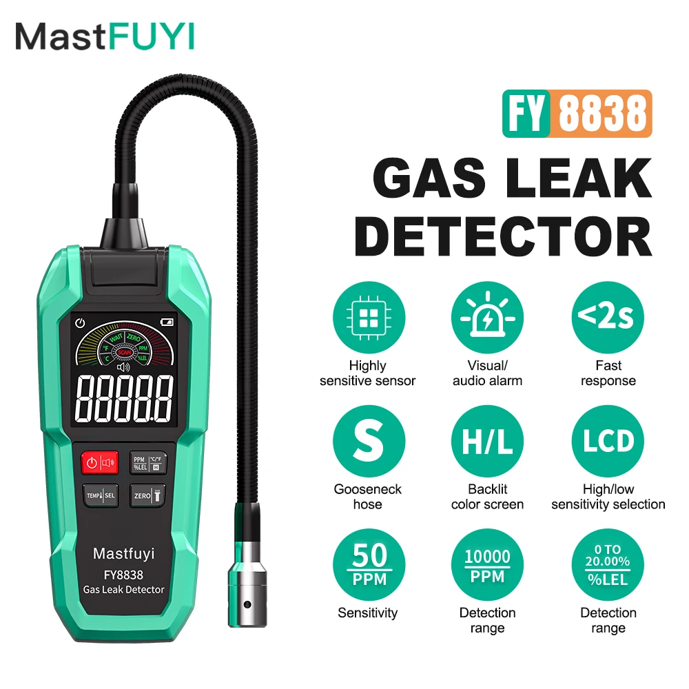 

MASTFUYI Portable Gas Leak Detector Methane Natural Gas Propane LPG Combustible Gas Tester Sniffer with LCD Display for Home