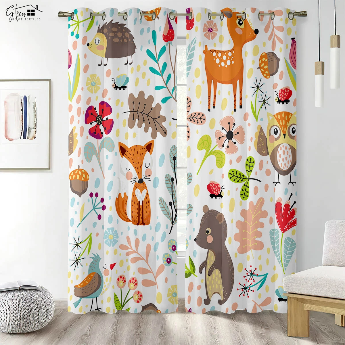 Animal 3D Printed Curtains Tiger Lion Crocodile Giraffe Elephant Monkey Penguin Fox Rabbit Hedgehog Dragon Cartoon Anime Curtain