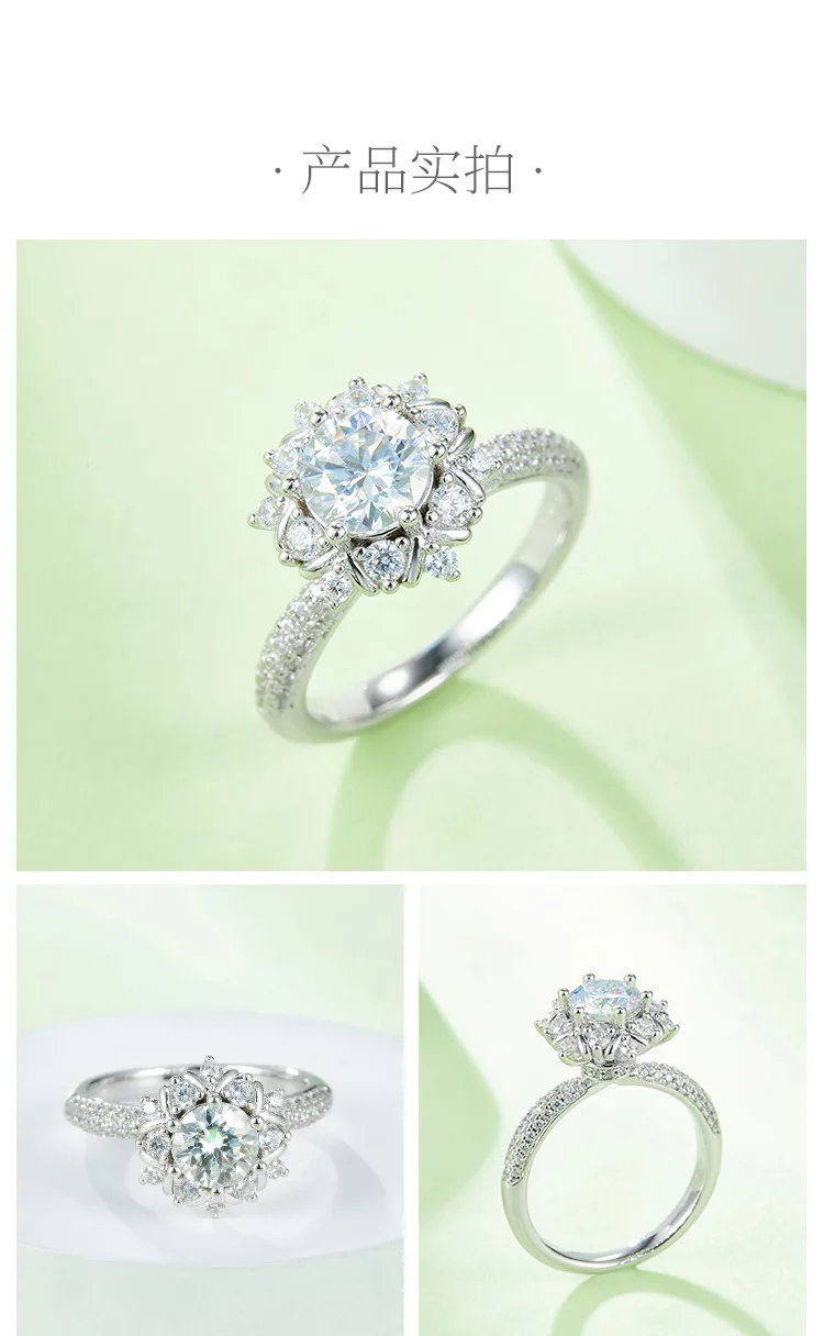 

Серебряное кольцо 1 карат с муассанитом и бриллиантом, основной камень, стерлинговое серебро S925, белое золото, кольцо с драгоценными камнями