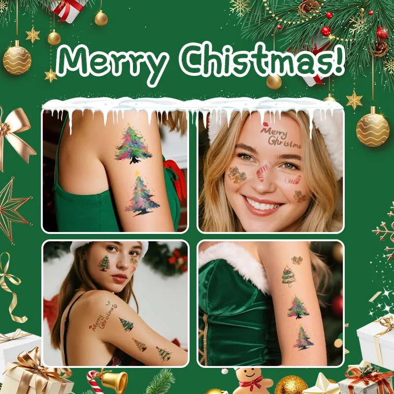 3 قطع من ملصقات الوشم المؤقت لشجرة عيد الميلاد، تدوم طويلاً ومقاومة للماء، مناسبة للوجه والذراع، ديكور منزلي للعطلات #3