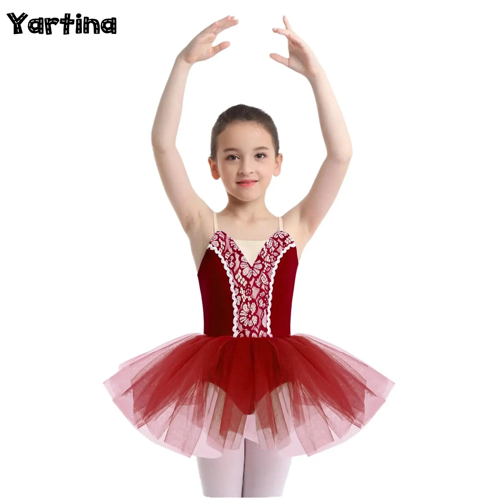 

Kids Girls Gymnastics Ballet Modern Dance Performance Costume Front Lace Princess Ballerina Tutu Skirt Swan Dress Dancewear