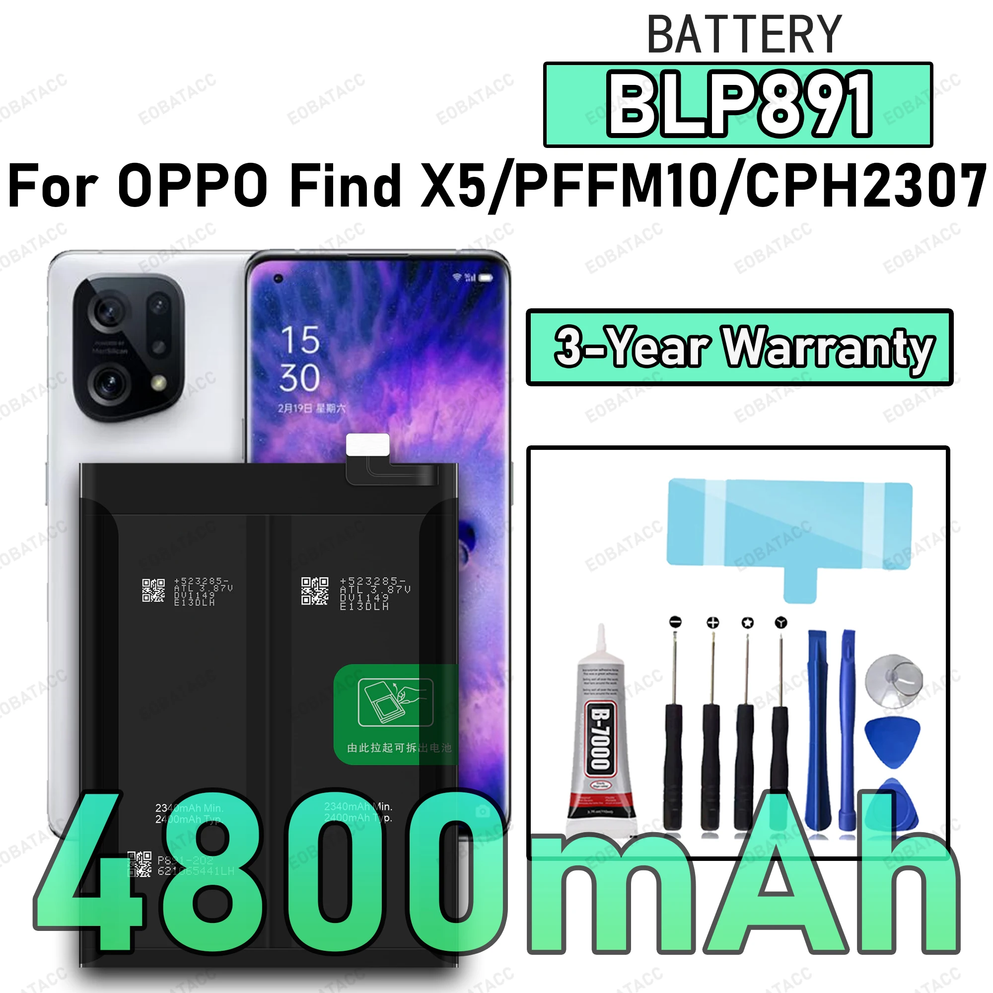 

100% New High Quality BLP891 Battery For OPPO Find X5/PFFM10/CPH2307 Replacement Battery Bateria+Free Tools