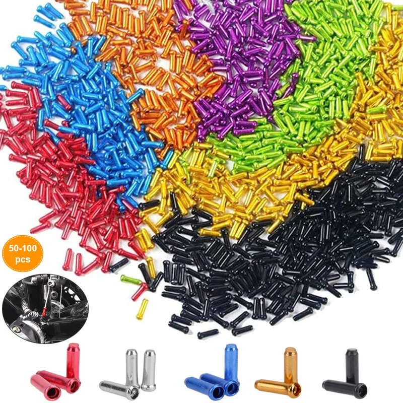 Alumínio Inner Cabo Dicas para Bicicleta Freio Shifter Derailleur Shift Cables End Caps Ciclo Ciclismo Peças Crimps 50 Pcs 100 Pcs