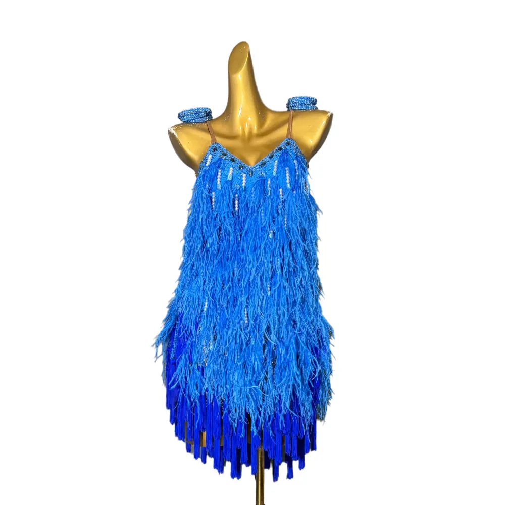 ชุดเต้นลาตินประดับคริสตัลสำหรับผู้หญิง งานสั่งตัดระดับไฮเอนด์ แต่งพู่ห้อยเต็มตัว ชุดเต้นแซมบ้า ชุดแสดง