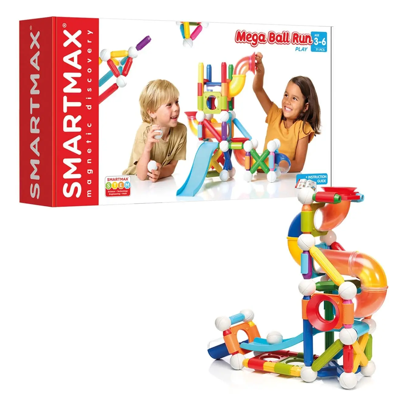 

Mega Ball Run STEM Magnetic Discovery Building and Ball Run Set Featuring Safe, Extra-Strong, Oversized Building Pieces for Ages