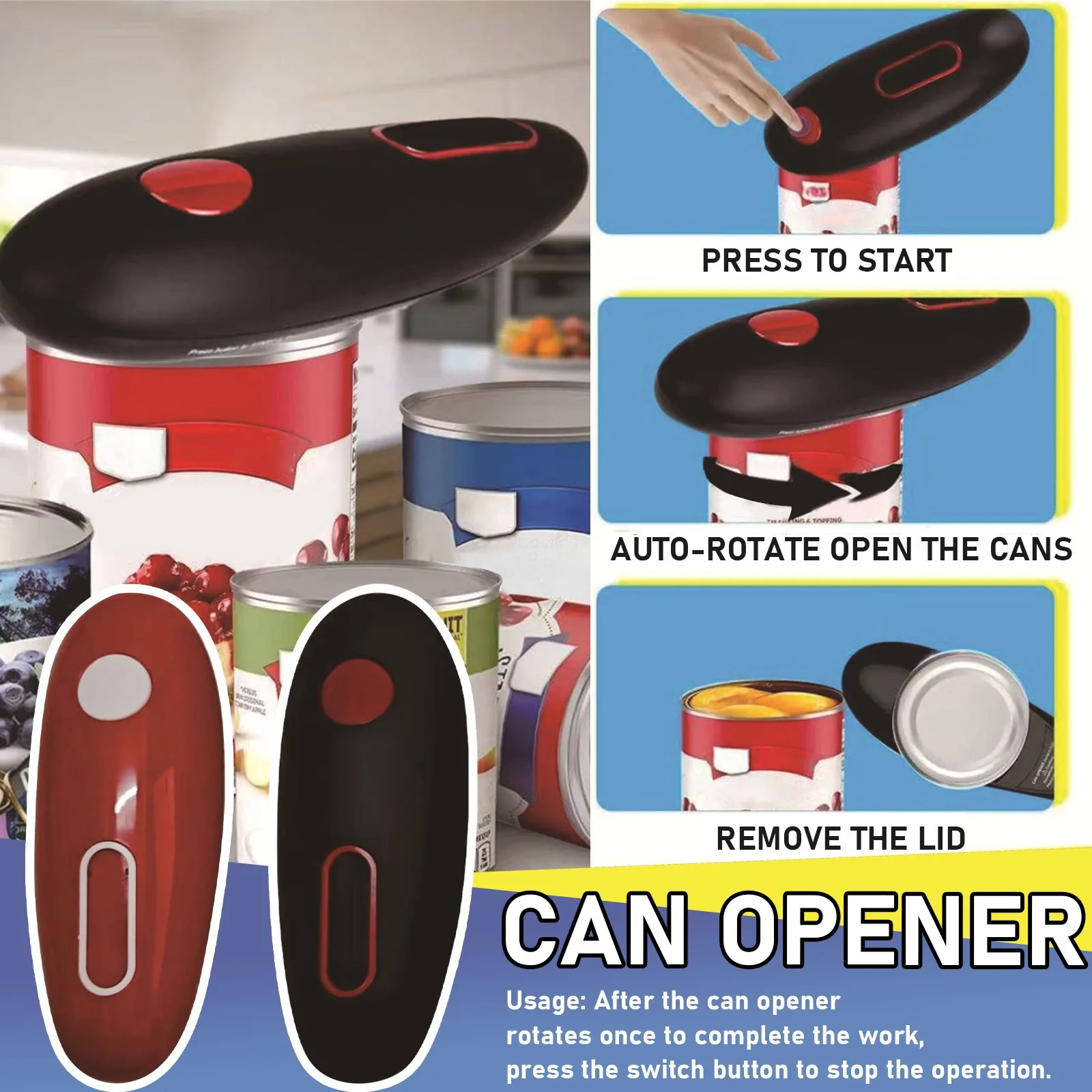 

NEW One Touch Electric Can Opener, No Sharp Edge Can Opener, Kitchen Gadgets For Seniors With Arthritis Electric Can Opener