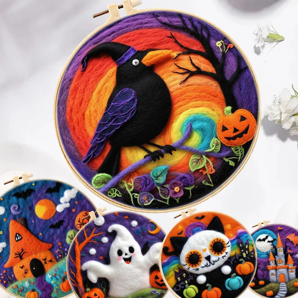 

GATYZTORY Pumpkin Painting DIY Wool Embroidery Kit DIY Wool Needle Felt zombie Picture Kit Craft Painting Gift For Friends