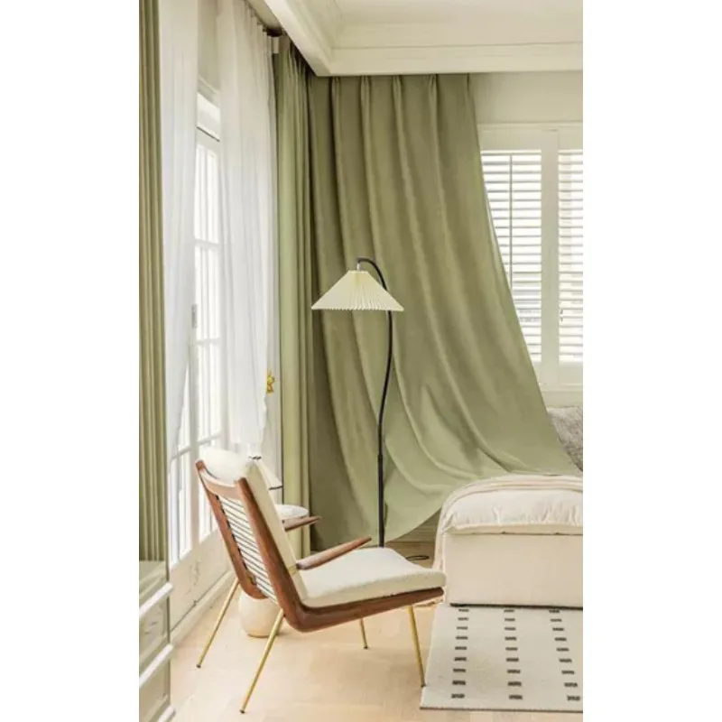 Modern and Simple New Green Herringbone Chenille Thickened Blackout Curtains Living Room Bedroom Balcony Curtains