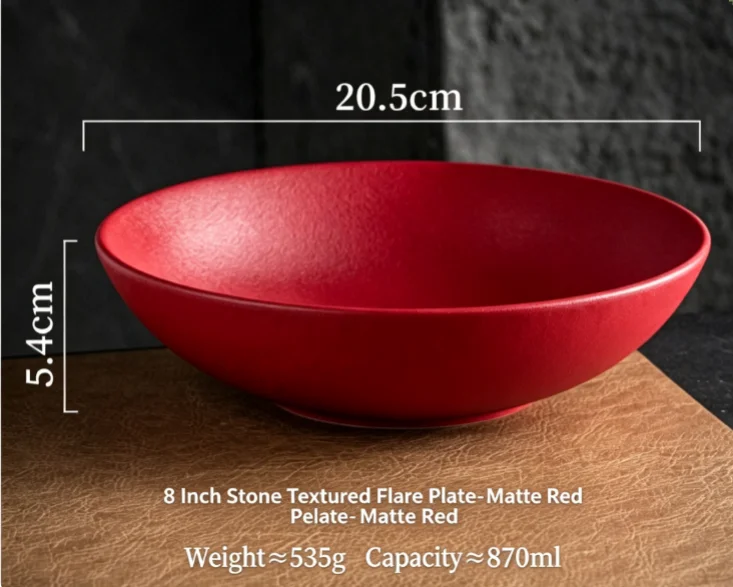 High‑Aesthetic Red Ceramic Plate Elegant Deep Dinner Plate Tableware Premium Salad Plate Home Serving Dish Soup Plate