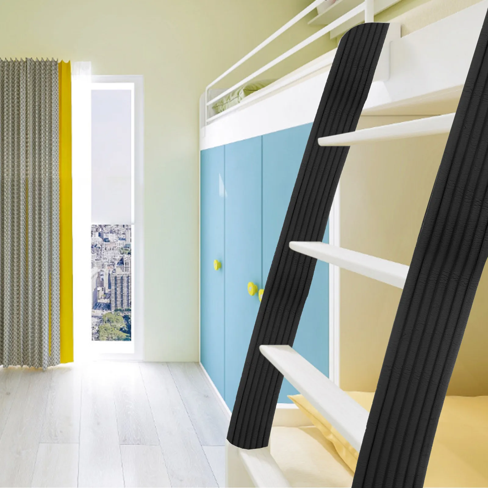 2 Rolls Black Bunk Bed Ladder Pads Cushion Protector Self Adhesive Anti Slip Step Mat for Wooden Metal Ladder Stair Step Mat