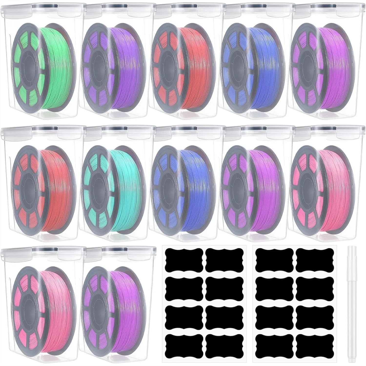 

12 Pcs Filament Storage Box with Lids for 3D Printing Spools, Clear Dry Box with Silicone Seal, 9.76x9.64x4.5 Inch