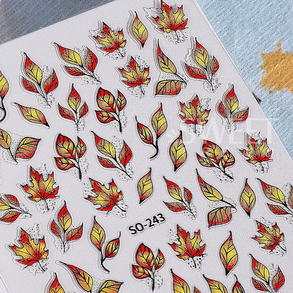 SWEET TREND-3 Stück Herbst-Nagelaufkleber, 3D-Ahornblatt, selbstklebende Nagelaufkleber zum Selbermachen, Thanksgiving Day Maniküre-Dekoration – Detail 6