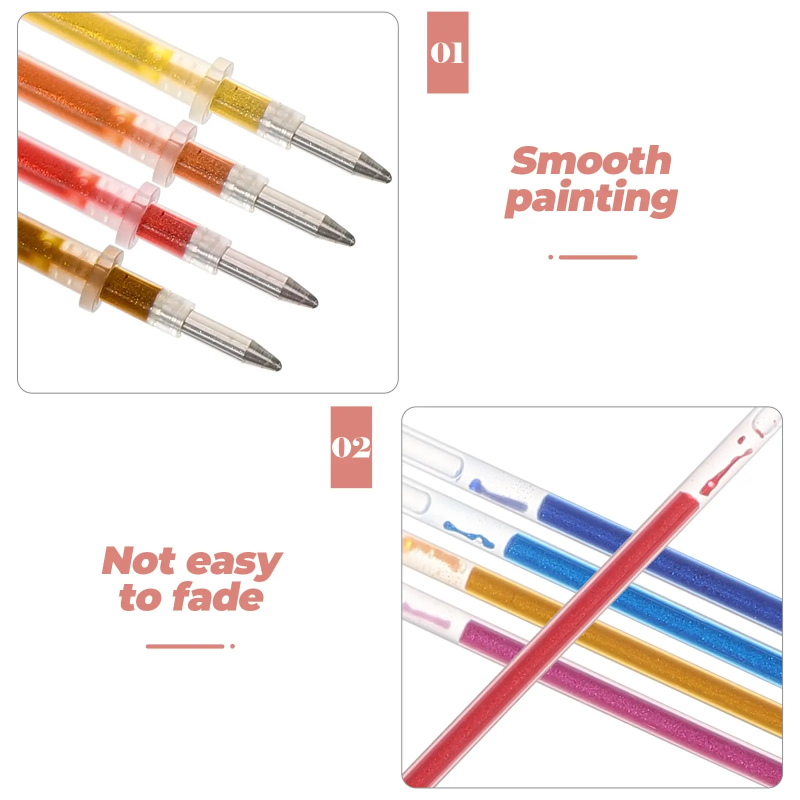 12Pcs Professional Glitter Gel Pen Refills Leak Proof Sturdy Plastic Refills Smooth Writing Colour Pens Set Office Stationery