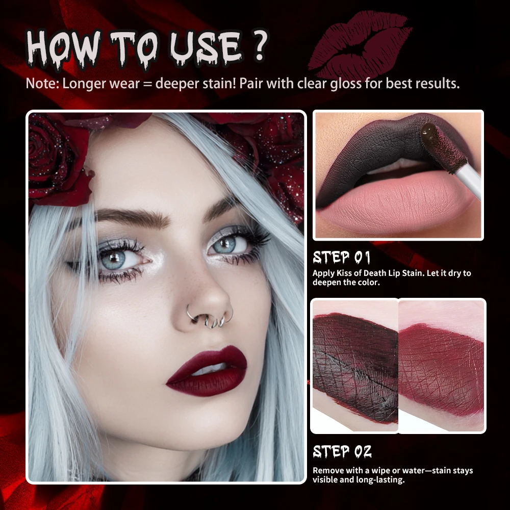 Lakerain وهمية الشفاه الدموية وصمة عار هلام مثل مقاوم للماء مقاوم للانسكاب طويلة الأمد ماتي الشفاه تلوين مستحضرات تجميل الشفاه حفلة الهالوين #6