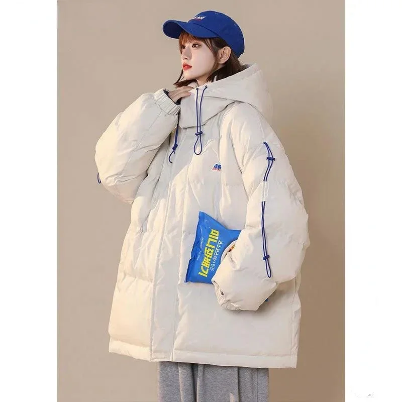 Winter Parkas American Coat Drawstring Cotton Padded Jacket Loose Warm Men's Jacket Bread Jacket Thicken Keep Warm