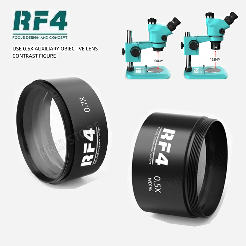 Lente Microscópio Auxiliar para Estéreo Trinocular Barlow Câmera Lente de Vidro Lente Zoom Rf4 Wd165 048x 05x 07x