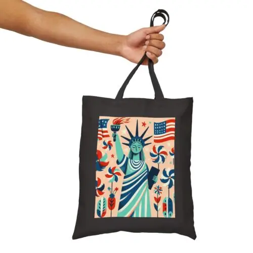 Polarshe Cotton Canvas Tote Bag Folk Art Patriotic Statute of Liberty Design 3, Gift