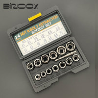 14 Pcs Impact Bolt & Nut Remover Set Cr-Mo Steel Bolt Extractor Tool Set with Solid Storage Case for Industrial