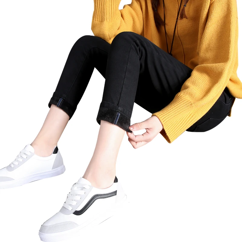 New High Waist and Velvet Jeans for Women, Thickened Three Color Large Stretch Pants with Cotton Pants