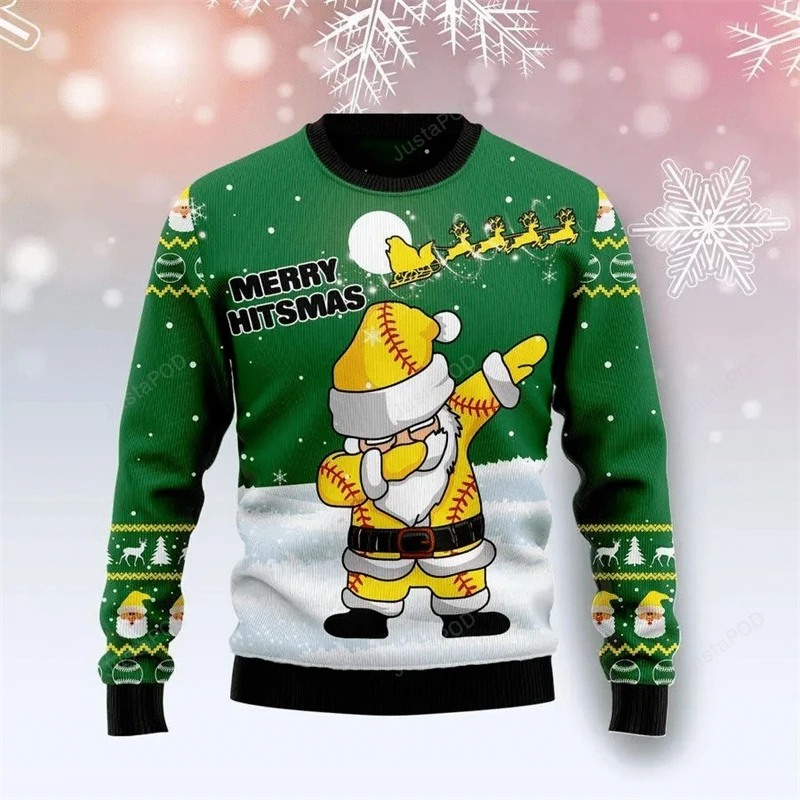 Hip Hop Santa Claus Christmas Sweatshirt Men's Clothing Long Sleeves Pullover 3D Print Fun Festival Streetwear Autumn Sweater