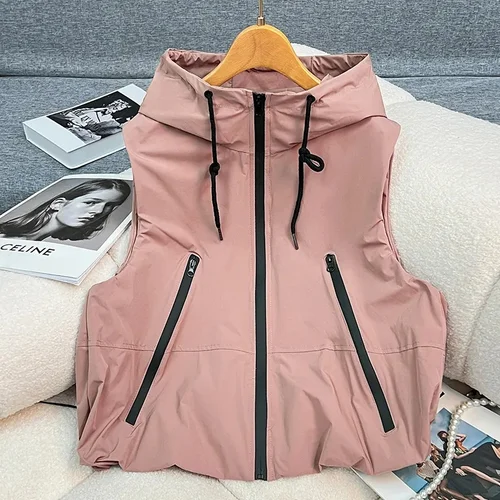 Imagen 2 del producto Explosiones chaleco chaqueta mujer verano 2025 nueva ropa apilada camiseta sin mangas pequeña Joker abrigo sin mangas chaleco con capucha prendas de vestir Mujer