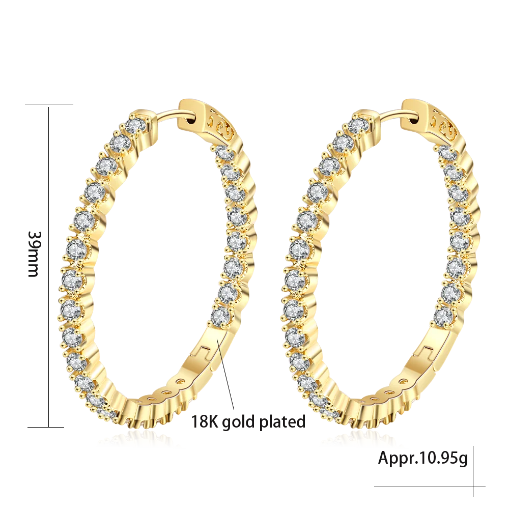 S925 Silver 39mm Big Circle Hoop Earrings For Women Fashion Wedding Fine Jewelry C Hoop Earring