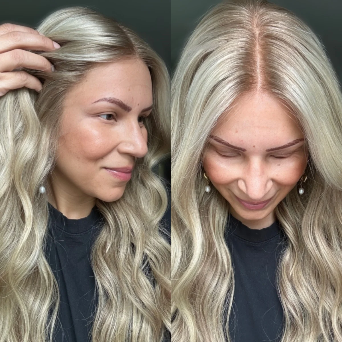 

Premium Wig Soft Long Length Loose Wave Synthetic Wig Shadow Roots Mixed Brown and Blonde Color Ombre Lace Front Wigs for Women