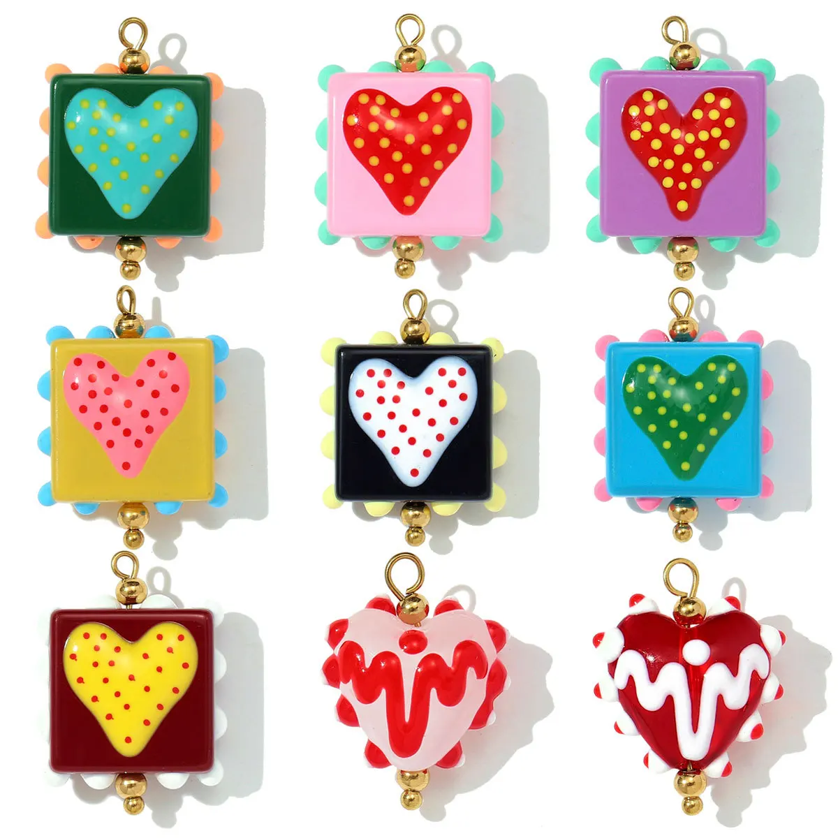 

3 Pieces/ Colorful Heart Lampwork Glass Charms Y2K Style DIY Earring Necklace Pendants for Women Jewelry Making