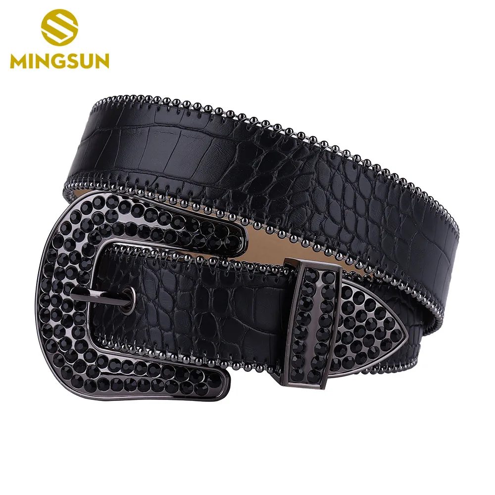 

Black Leather Belts for Men Vintage Bling Large Rhinestone Buckle Fashion Luxury Alloy Diamond Tail Designer Belt Cintura Uomo