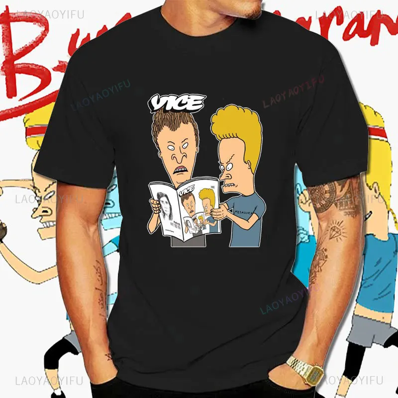 Cartoon Beavis and Butthead Men Tshirt Vintage Funny O-neck Tee Cotton T Shirt Summer Tops Humor Comfort Short Sleeve