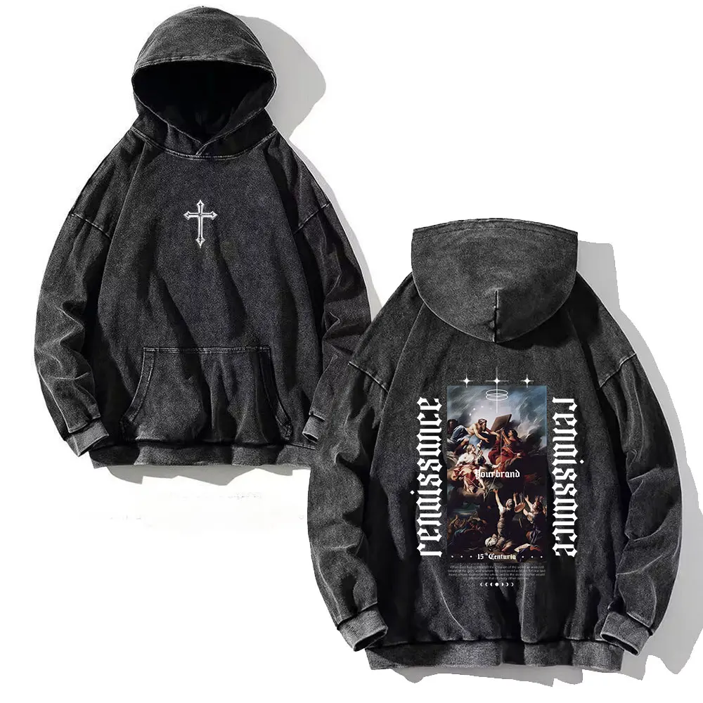 Y2K Washed Hoodies Vintage Cotton Women Men Skull Cross Print Hooded Sweatshirts Oversize Hip Hop Male Pullover Winter Clothes image 6