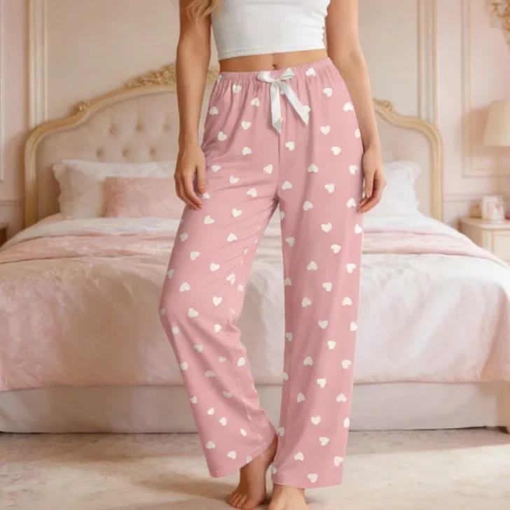 

Spring and Summer 2026 New Sweet Love Printed Bow Casual Trousers Pajama Pants Women Can Wear At Home